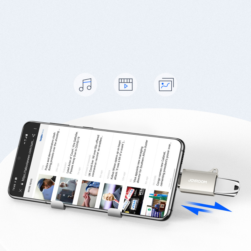 USB-C (vyriškas) – USB-A (moteriškas) adapteris su virvelės akute – sidabrinis