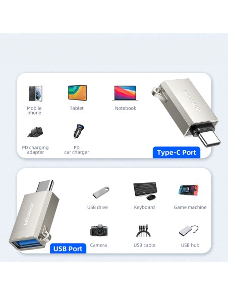 USB-C (vyriškas) – USB-A (moteriškas) adapteris su virvelės akute – sidabrinis
 
USB-C (vyriškas) – USB-A (moteriškas) adapteris su virvelės akute – sidabrinis