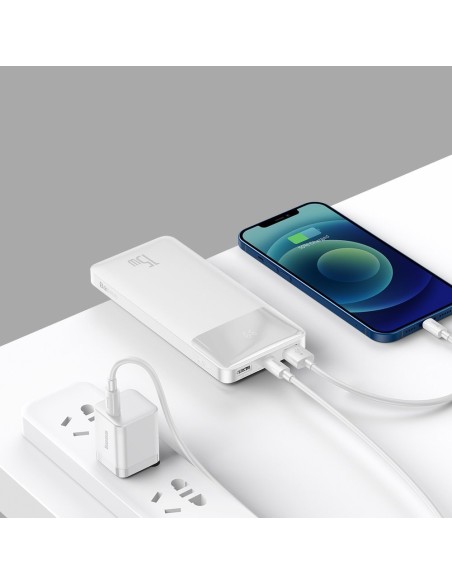 Powerbank 10000mAh 2xUSB USB-C microUSB 15W balta Powerbank 10000mAh 2xUSB USB-C microUSB 15W balta