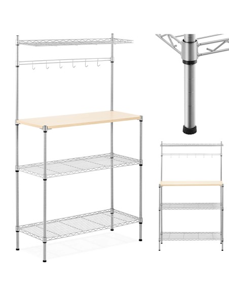 Metalinis stelažas sandėlio virtuvei 4 lentynų kabliukai 90 x 35 x 152 cm iki 121 kg Metalinis stelažas sandėlio virtuvei 4 lentynų kabliukai 90 x 35 x 152 cm iki 121 kg