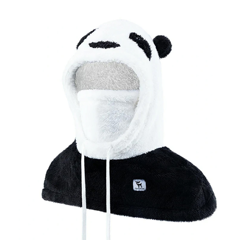Šilta žieminė balaklava iš kailio Panda vaikams ir suaugusiems L dydis - juoda/ balta