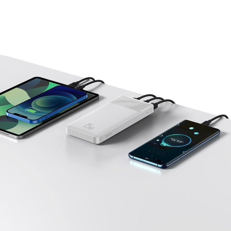 Powerbank 10000mAh 2xUSB USB-C microUSB 15W balta