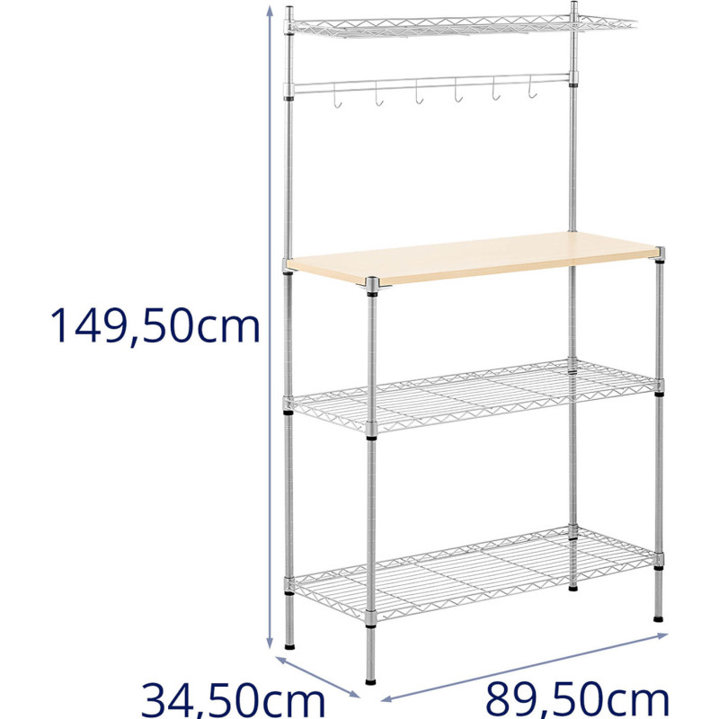 Metalinis stelažas sandėlio virtuvei 4 lentynų kabliukai 90 x 35 x 152 cm iki 121 kg