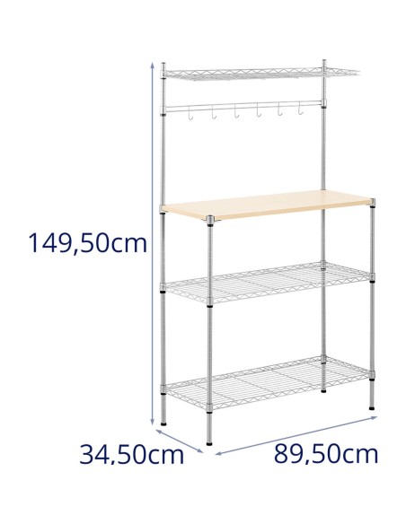 Metalinis stelažas sandėlio virtuvei 4 lentynų kabliukai 90 x 35 x 152 cm iki 121 kg Metalinis stelažas sandėlio virtuvei 4 lentynų kabliukai 90 x 35 x 152 cm iki 121 kg