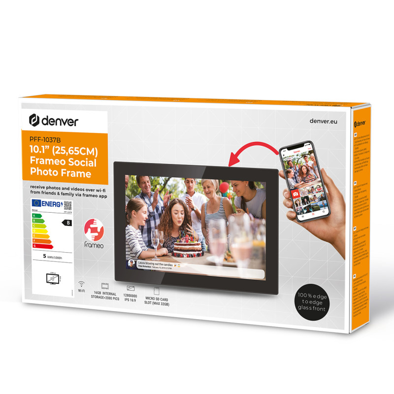 Skaitmeninis rėmelis 10.1& 39 & 39 16GB microSD WiFi Frameo PFF-1037B – juodas
