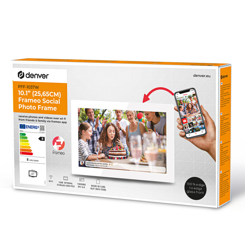 Skaitmeninis rėmelis 10.1& 39 & 39 16GB microSD WiFi microUSB Frameo PFF-1037W – baltas