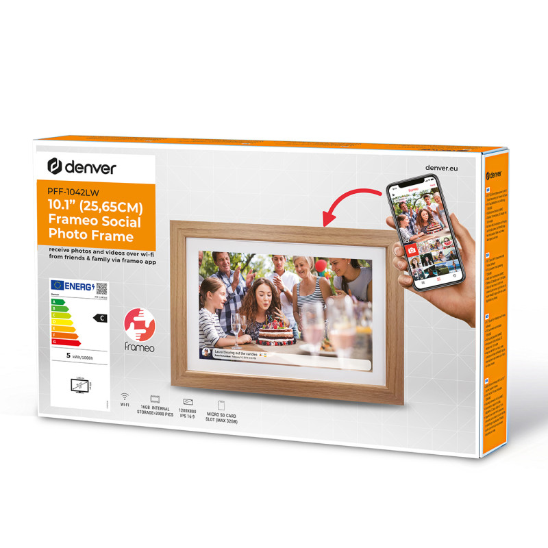 Skaitmeninis rėmelis 10,1 colio 16 GB „microSD WiFi microUSB Frameo PFF-1042LW“ – rudas