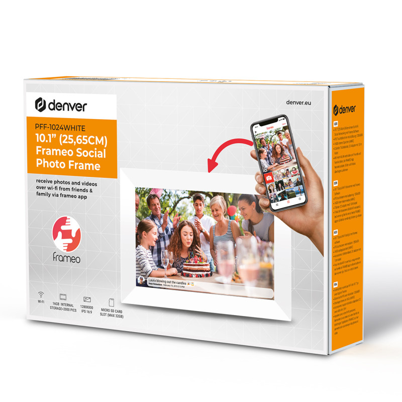 Skaitmeninis rėmelis 10.1& 39 & 39 16GB microSD WiFi garsiakalbis MP4 Frameo PFF-1024W – baltas