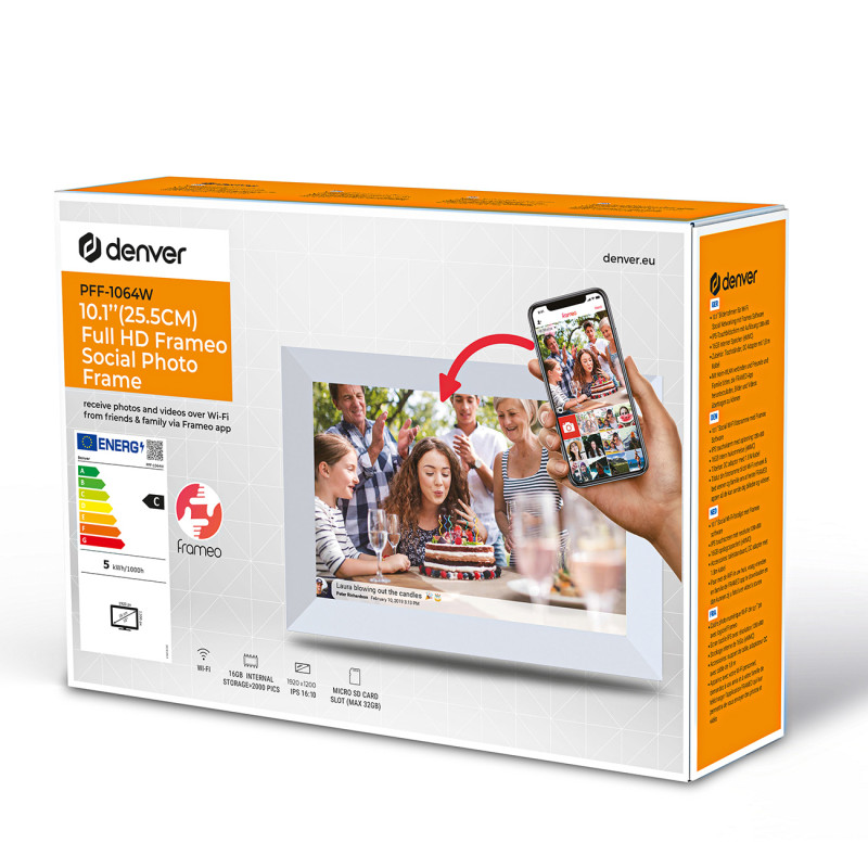 Skaitmeninis rėmelis 10.1& 39 & 39 16GB microSD WiFi garsiakalbis MP4 Frameo PFF-1064W – baltas