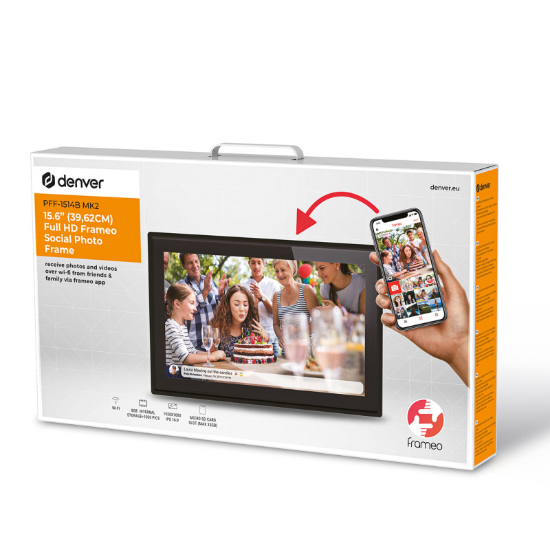 Skaitmeninis rėmelis 15,6 colių 8GB microSD WiFi garsiakalbis MP4 AVI Frameo PFF-1514B – juodas