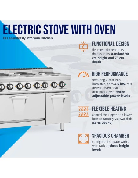 Elektrinė viryklė su orkaite, spintele, 6 degikliai, 400 V, 19,1 kW
 
Elektrinė viryklė su orkaite, spintele, 6 degikliai, 400 V, 19,1 kW