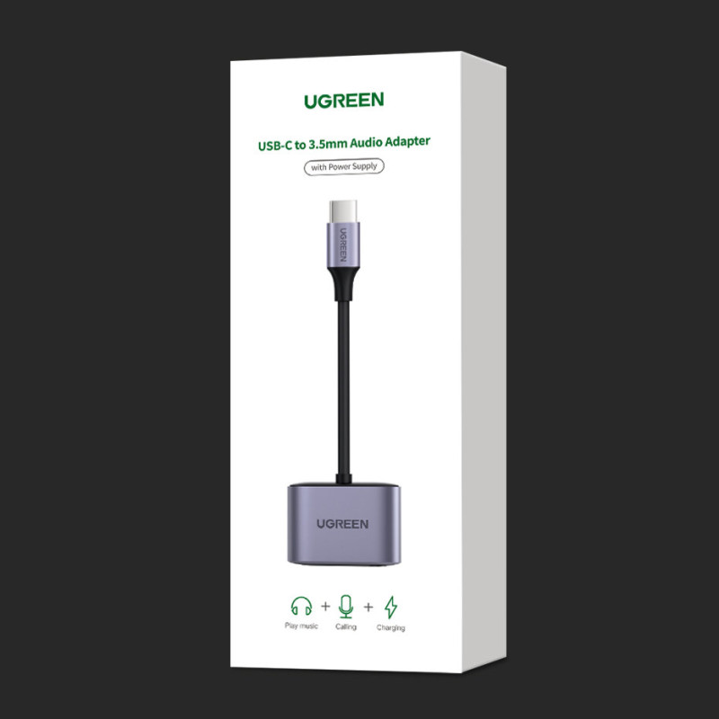 USB-C – USB-C + 3,5 mm mini lizdo garso adapteris – pilkas