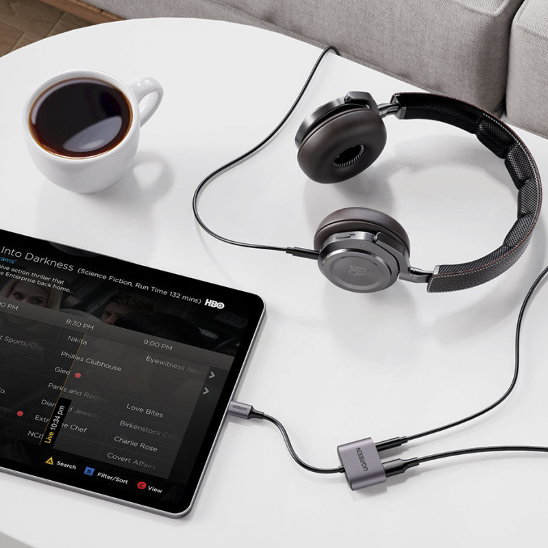 USB-C – USB-C + 3,5 mm mini lizdo garso adapteris – pilkas
