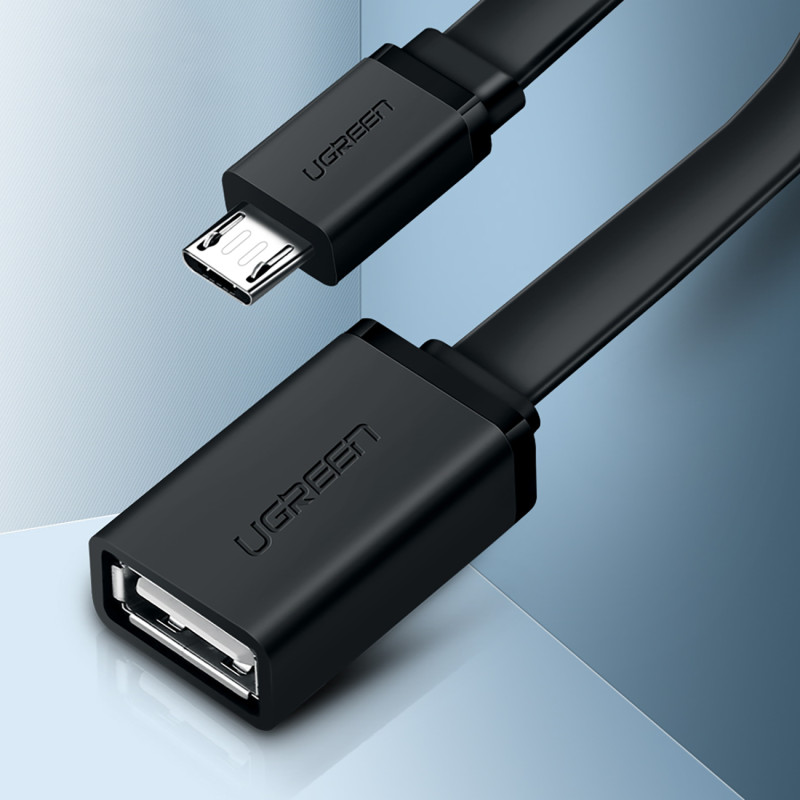 Adapteris mikro USB (vyriškas) - USB-A (moteris) OTG plokščias 0,15 m - juodas