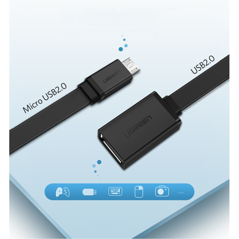 Adapteris mikro USB (vyriškas) - USB-A (moteris) OTG plokščias 0,15 m - juodas