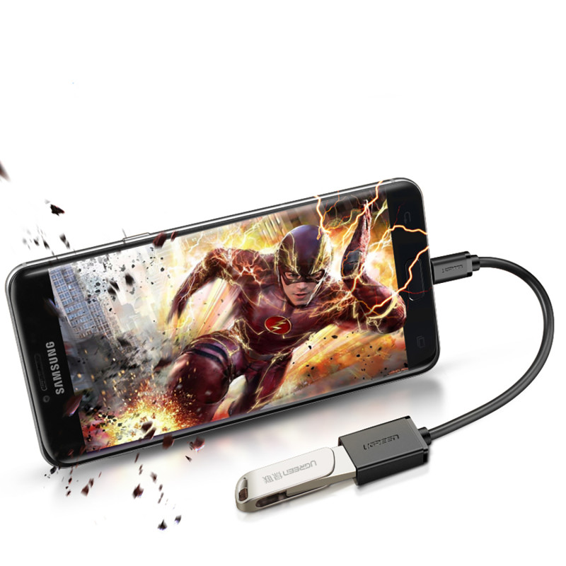 Adapteris mikro USB (vyriškas) - USB-A (moteris) OTG plokščias 0,15 m - juodas