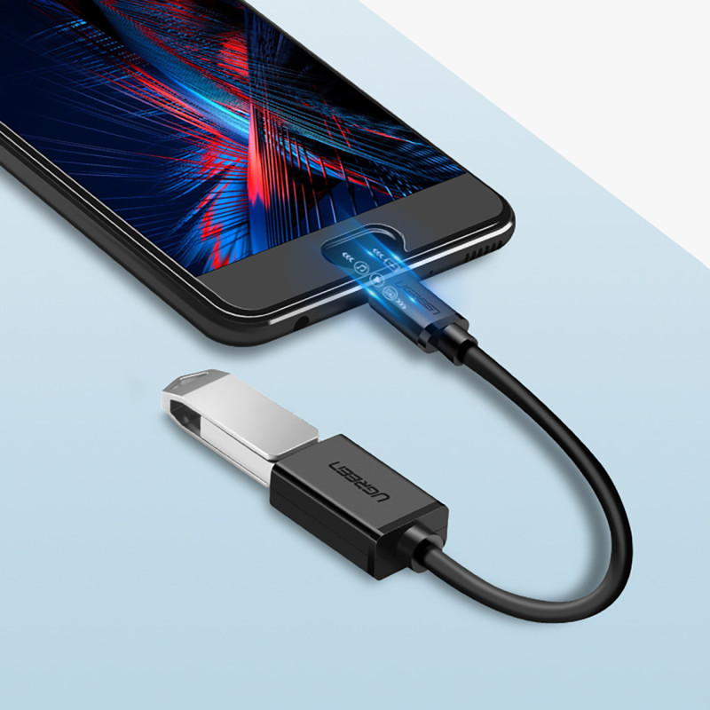 Adapteris mikro USB (vyriškas) - USB-A (moteris) OTG plokščias 0,15 m - juodas