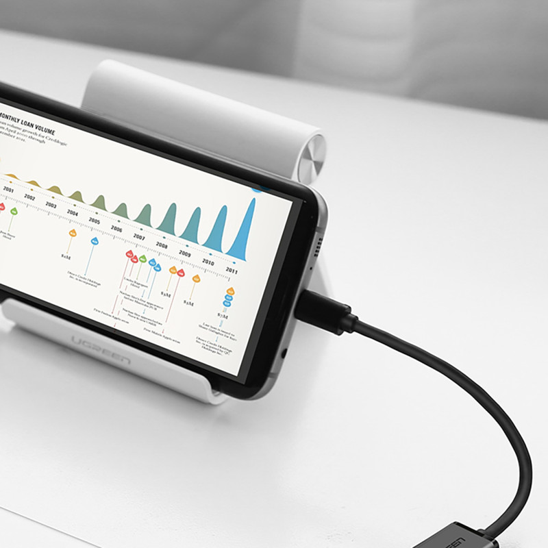 Adapteris mikro USB (vyriškas) - USB-A (moteris) OTG plokščias 0,15 m - juodas
