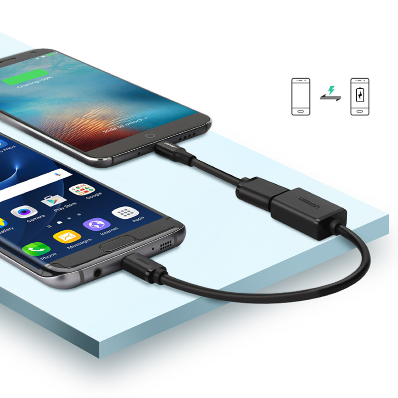 Adapteris mikro USB (vyriškas) - USB-A (moteris) OTG plokščias 0,15 m - juodas