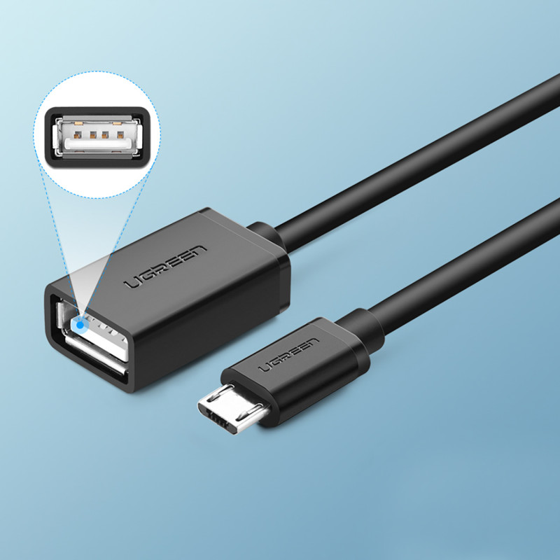 Adapteris mikro USB (vyriškas) - USB-A (moteris) OTG plokščias 0,15 m - juodas
