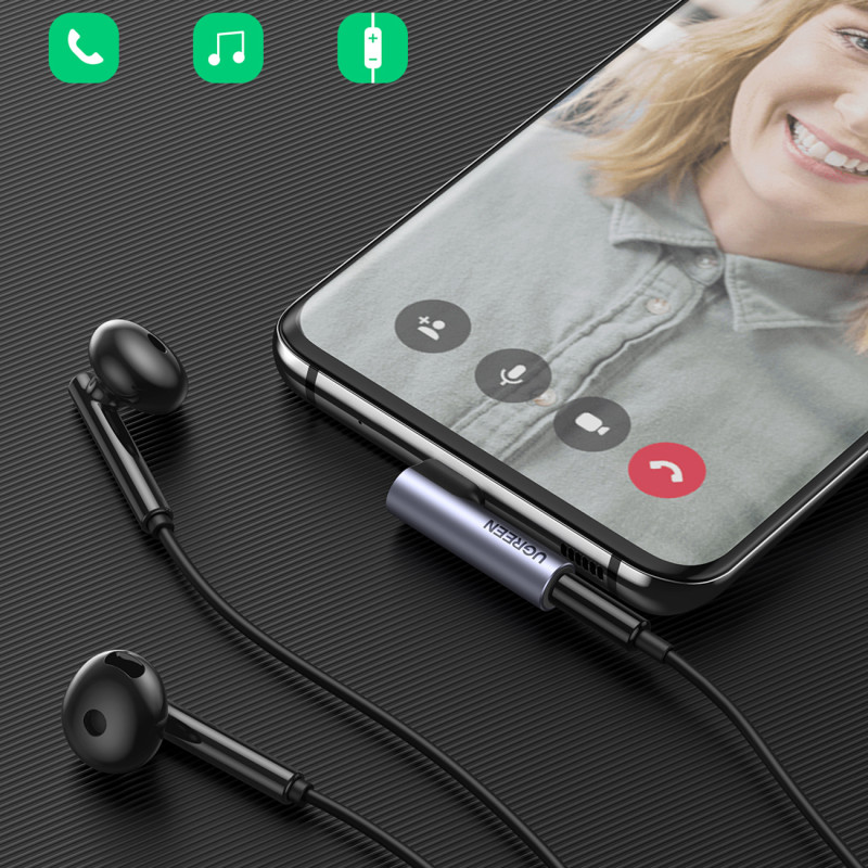 USB-C (vyriškas) – 3,5 mm mini lizdas (moteriškas) kampinis garso adapteris – pilkas