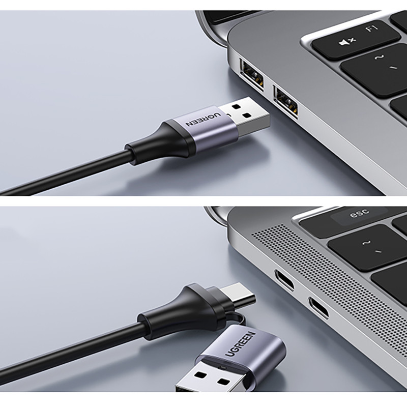 HDMI (moteris) – USB-A / USB-C (vyriškas) adapteris – pilkas