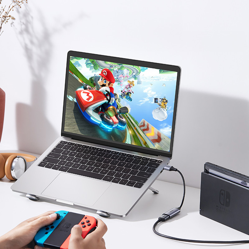 HDMI (moteris) – USB-A / USB-C (vyriškas) adapteris – pilkas