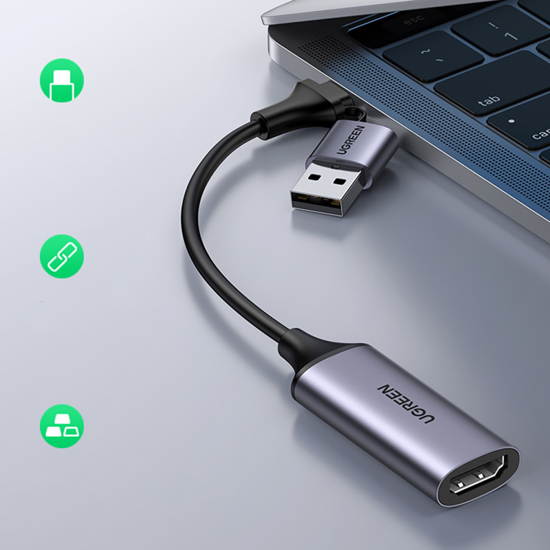 HDMI (moteris) – USB-A / USB-C (vyriškas) adapteris – pilkas