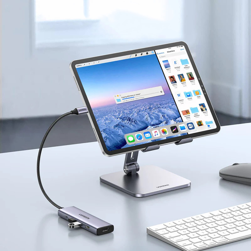 5in1 HUB adapteris USB-C - USB-C PD / HDMI / 3x USB-A 3.0 - pilka
