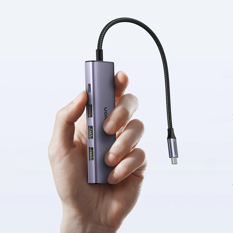 5in1 HUB adapteris USB-C - USB-C PD / HDMI / 3x USB-A 3.0 - pilka
