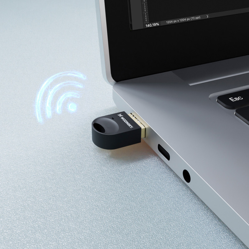 Mini adapteris imtuvas siųstuvas Bluetooth 5.4 USB-A kompiuteriui - juodas