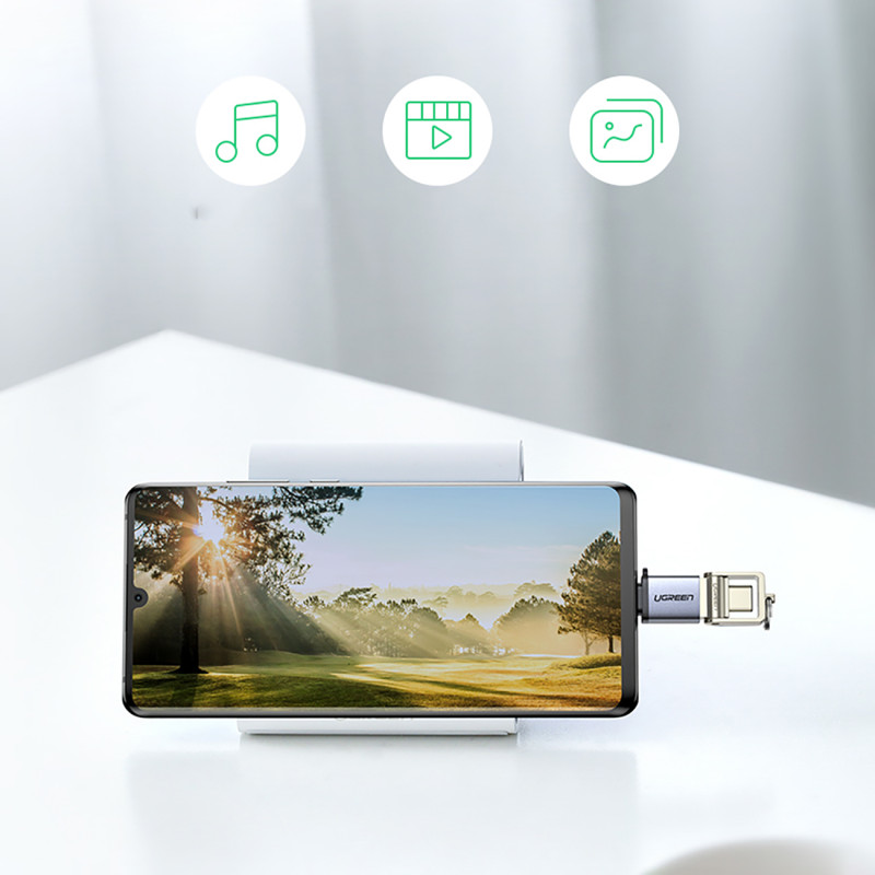 USB-C (vyriškas) – USB-A 3.0 (moteriškas) adapteris su dirželiu – pilka