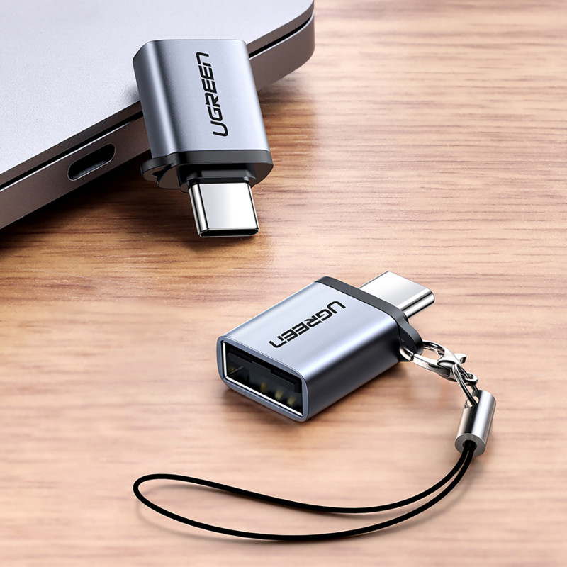 USB-C (vyriškas) – USB-A 3.0 (moteriškas) adapteris su dirželiu – pilka