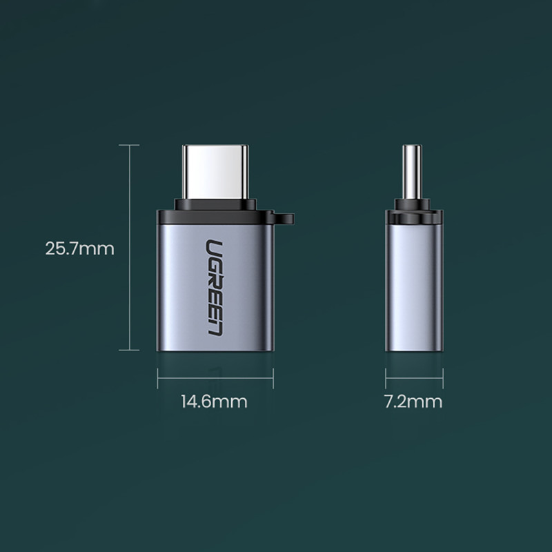 USB-C (vyriškas) – USB-A 3.0 (moteriškas) adapteris su dirželiu – pilka