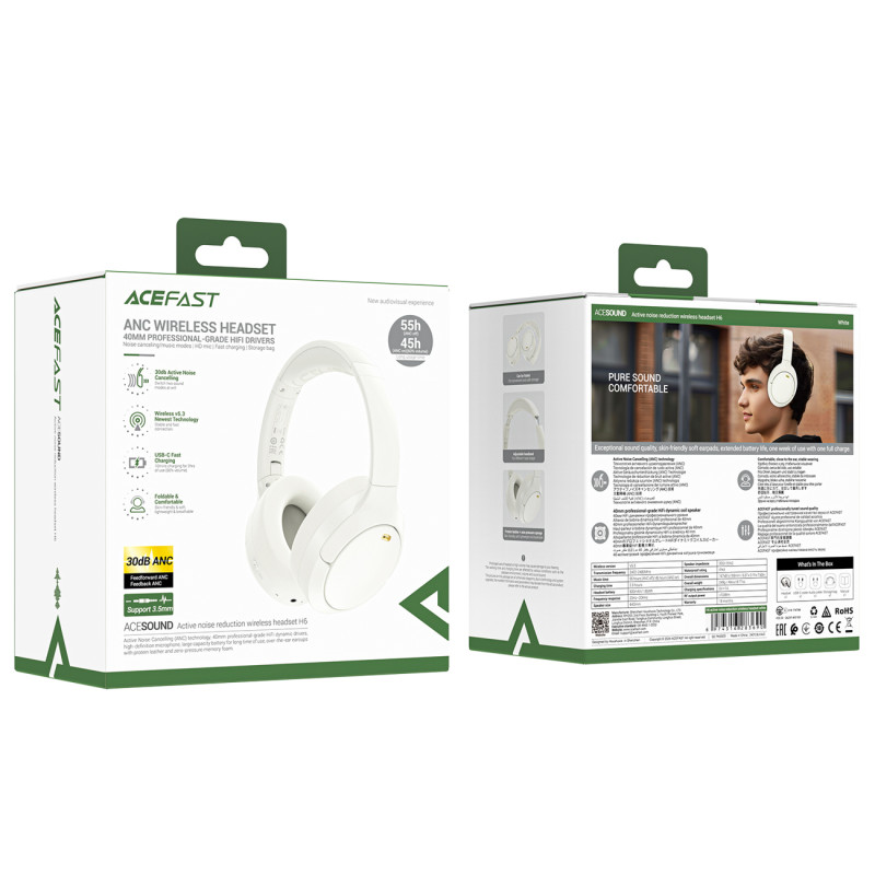 
H6 ANC belaidės Bluetooth 5.3 IPX4 ausinės ant ausų – baltos
