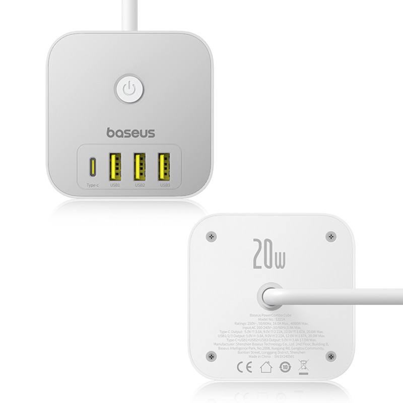 
7 viename maitinimo juosta KOSTKA PowerCombo 3x AC / 3x USB-A / 1x USB-C 20W 1,5 m - balta
