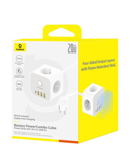 
7 viename maitinimo juosta KOSTKA PowerCombo 3x AC / 3x USB-A / 1x USB-C 20W 1,5 m - balta
