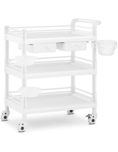 Kosmetikos laboratorinis vežimėlis 3 lentynos 2 stalčiai 3 konteineriai 83 x 53 x 99 cm 60 kg Kosmetikos laboratorinis vežimėlis 3 lentynos 2 stalčiai 3 konteineriai 83 x 53 x 99 cm 60 kg