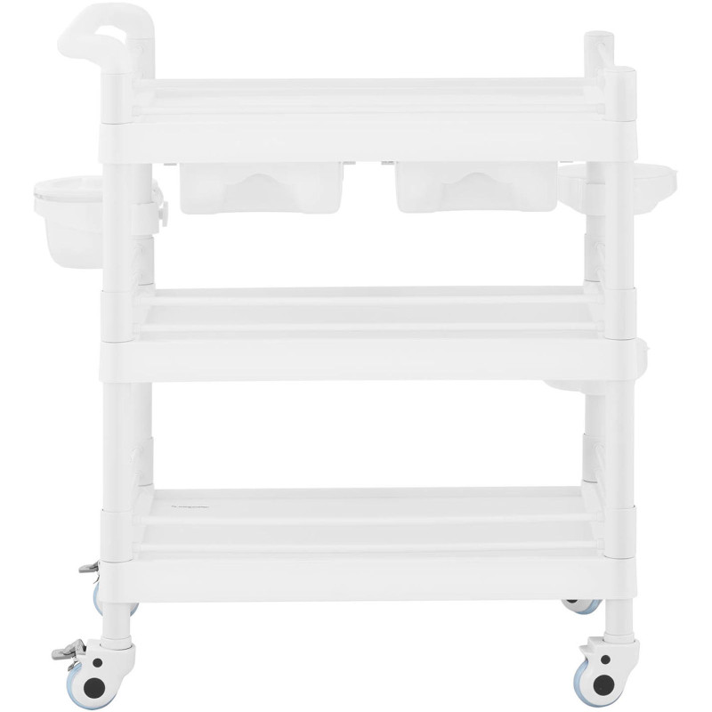 Kosmetikos laboratorinis vežimėlis 3 lentynos 2 stalčiai 3 konteineriai 83 x 53 x 99 cm 60 kg