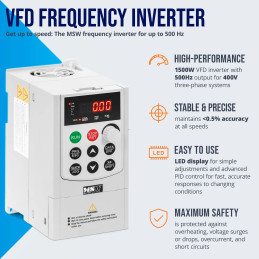
VFD dažnio keitiklis 500 Hz 1500 W 400 V
