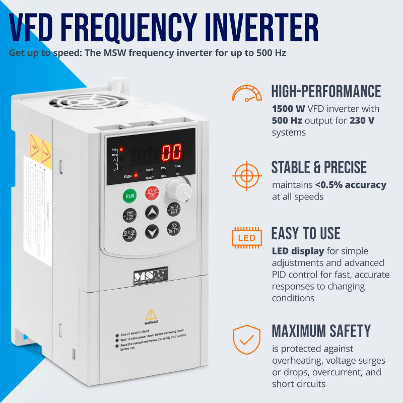 VFD dažnio keitiklis 500 Hz 1500 W 230 V