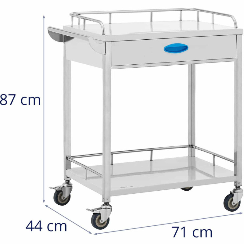 Kosmetinio gydymo laboratorinis vežimėlis STEEL 2 lentynos 1 stalčius 71 x 44 x 87 cm 40 kg