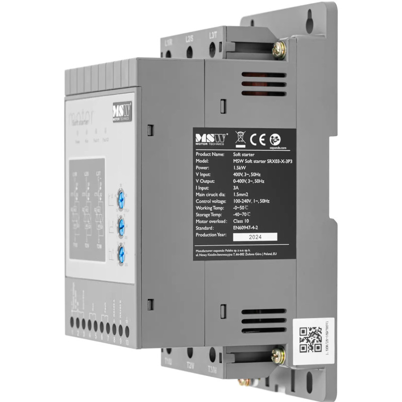 Minkštas starteris švelniam variklių paleidimui 3 A 1,5 kW 400 / 100-240 V