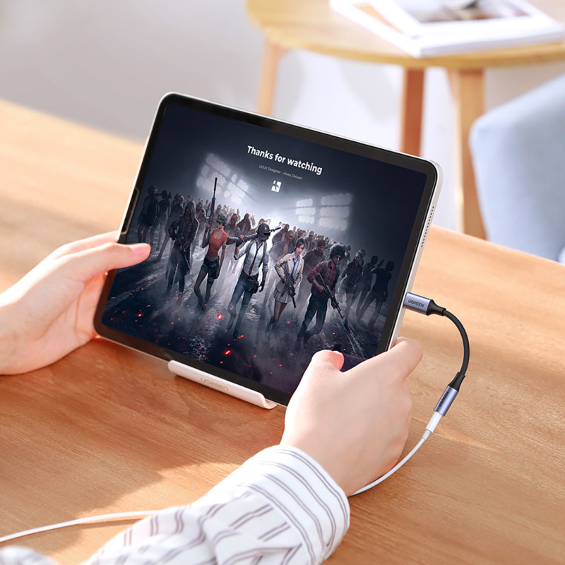 Ausinių adapterio mini lizdas 3,5 mm (moteris) - USB-C (vyriškas) 10 cm - pilkas