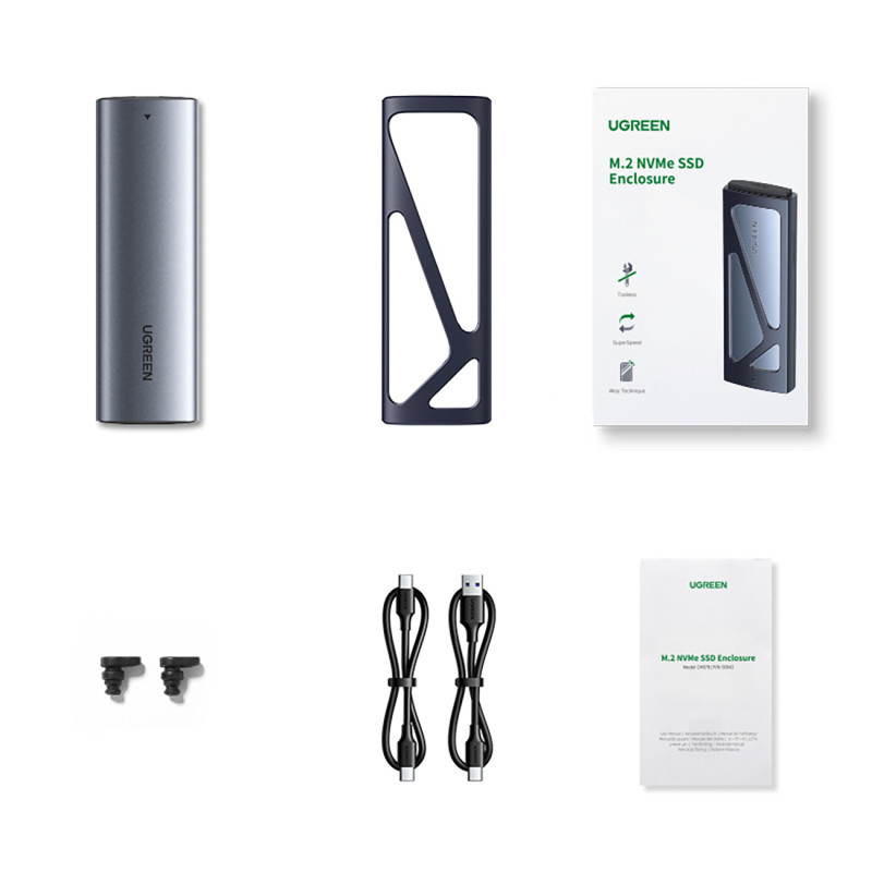 M.2 NVMe 10Gbps disko lizdo dėklas + USB-C – USB-A / USB-C – USB-C laidas – juodas