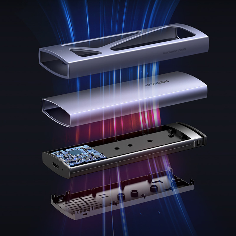M.2 NVMe 10Gbps disko lizdo dėklas + USB-C – USB-A / USB-C – USB-C laidas – juodas
