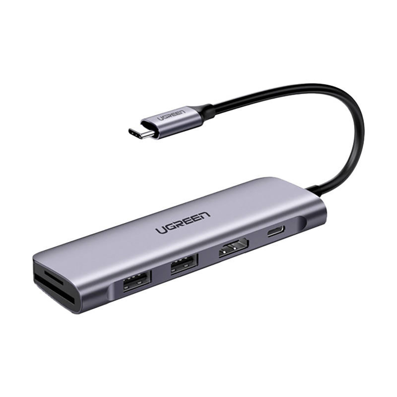 6in1 HUB adapteris USB-C – HDMI USB-A USB-C PD SD TF skaitytuvas – pilkas