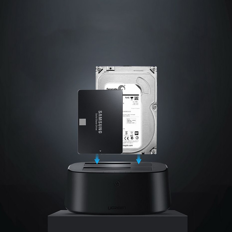 SATA 2,5 colio 3,5 colio SSD HHD prijungimo stotis su USB 3.0 EU maitinimo šaltiniu – juoda