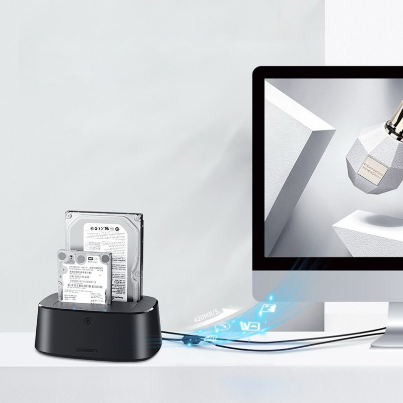SATA 2,5 colio 3,5 colio SSD HHD prijungimo stotis su USB 3.0 EU maitinimo šaltiniu – juoda