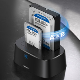 
SATA 2,5 colio 3,5 colio SSD HHD prijungimo stotis su USB 3.0 EU maitinimo šaltiniu – juoda
